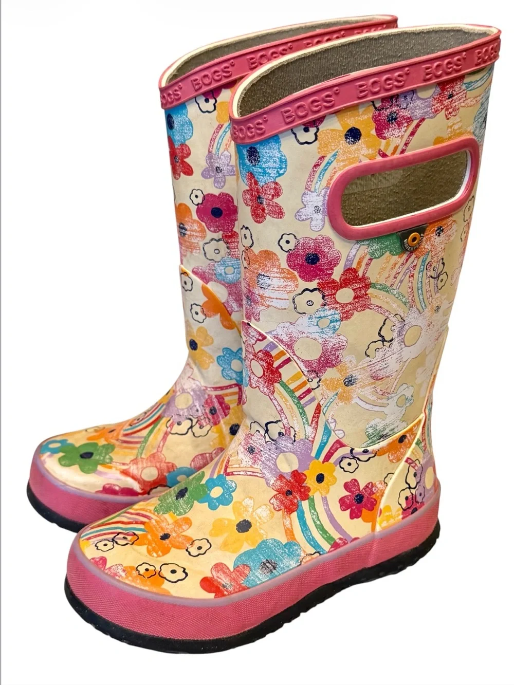 BOGS Girls Classic Rain Boots Floral Rainbow Size 12